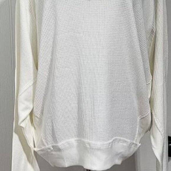 Free People Santa Clara Oversized Cream Ivory Thermal V-Neck Long Sleeve Top, M - Picture 5 of 6